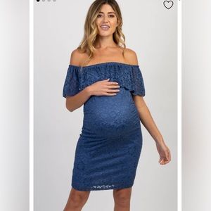 Pinkblush blue lace off the shoulder fitted maternity dress